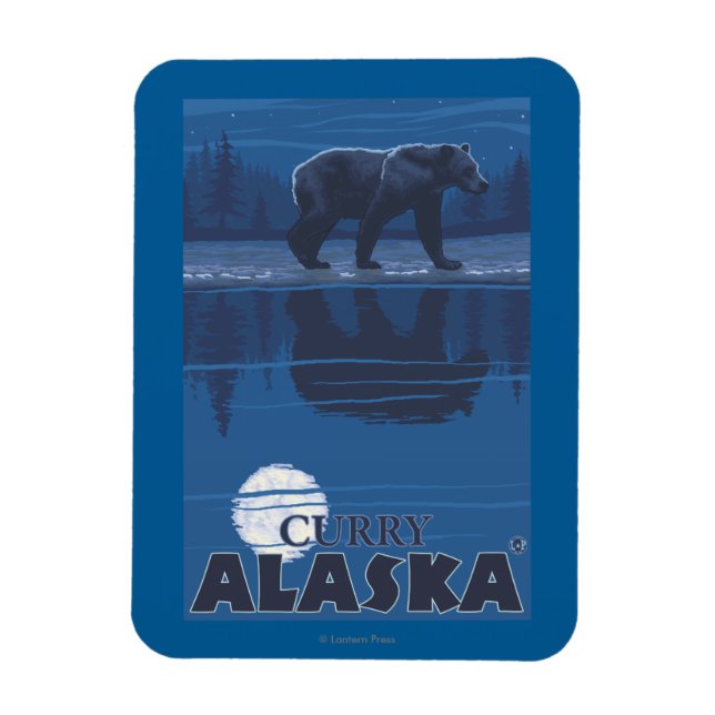 Bär im Mondlicht - Curry, Alaska Magnet (Vertikal)