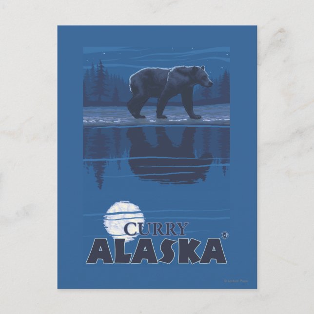 Bär im Mondlicht - Curry, Alaska Postkarte (Vorderseite)