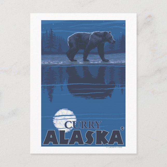 Bär im Mondlicht - Curry, Alaska Postkarte (Vorderseite)