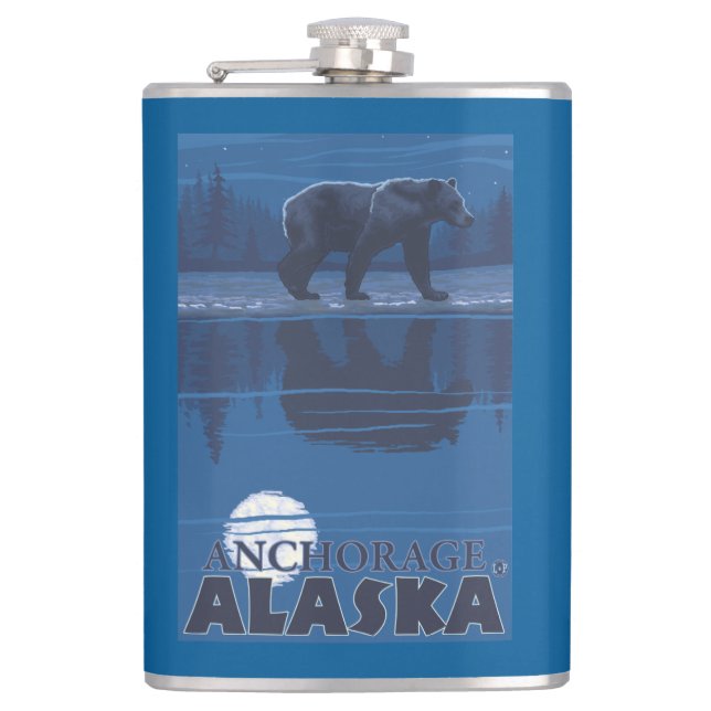 Bär im Mondschein - Anchorage, Alaska Flachmann (Vorderseite)