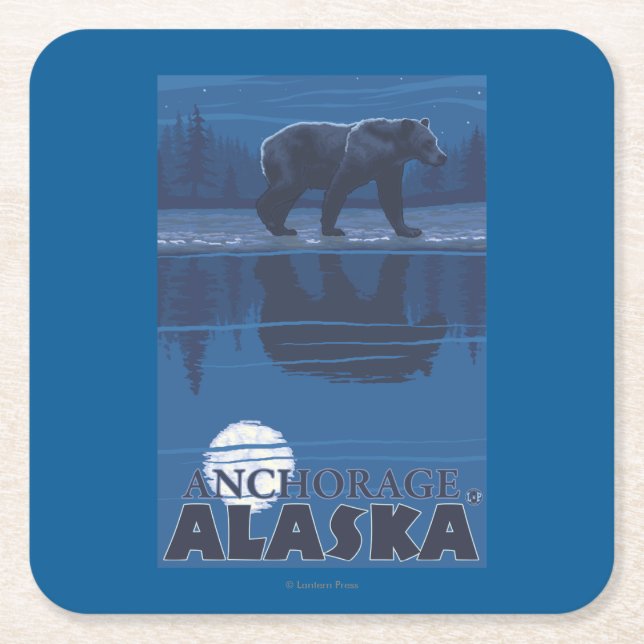 Bär im Mondschein - Anchorage, Alaska Rechteckiger Pappuntersetzer (Vorderseite)