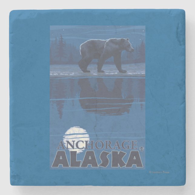 Bär im Mondschein - Anchorage, Alaska Steinuntersetzer (Vorderseite)
