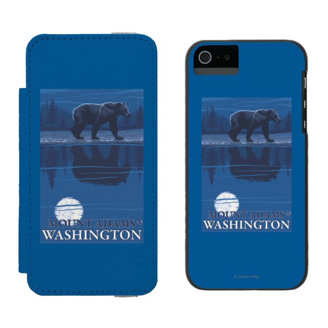 Bär im Mondschein - Berg Adams, Washington Incipio iPhone Geldbeutel-Hülle (Seite an Seite)