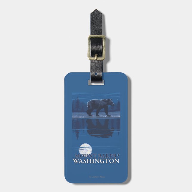 Bär im Mondschein - Berg-Bäcker, Washington Gepäckanhänger (Vorderseite vertikal)
