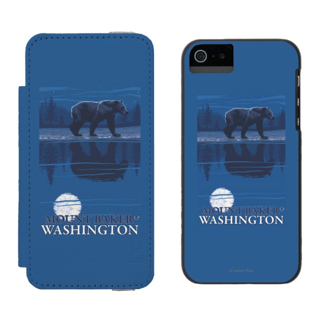 Bär im Mondschein - Berg-Bäcker, Washington Incipio iPhone Geldbeutel-Hülle (Seite an Seite)