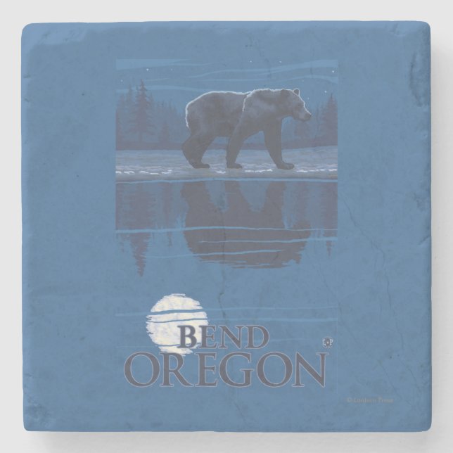 Bär im Mondschein - Biegung, Oregon Steinuntersetzer (Vorderseite)