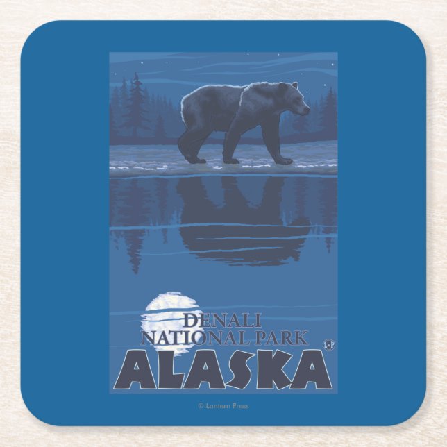 Bär im Mondschein - Denali Nationalpark, Alaska Rechteckiger Pappuntersetzer (Vorderseite)