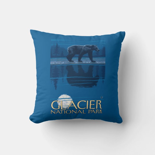 Bär im Mondschein - Glacier Nationalpark, M.Ü. Kissen (Vorderseite)