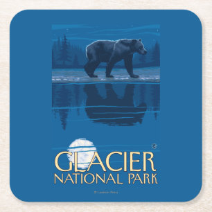 Bär im Mondschein - Glacier Nationalpark, M.Ü. Rechteckiger Pappuntersetzer