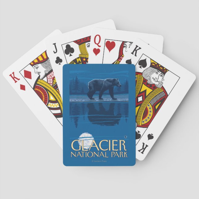 Bär im Mondschein - Glacier Nationalpark, M.Ü. Spielkarten (Rückseite)