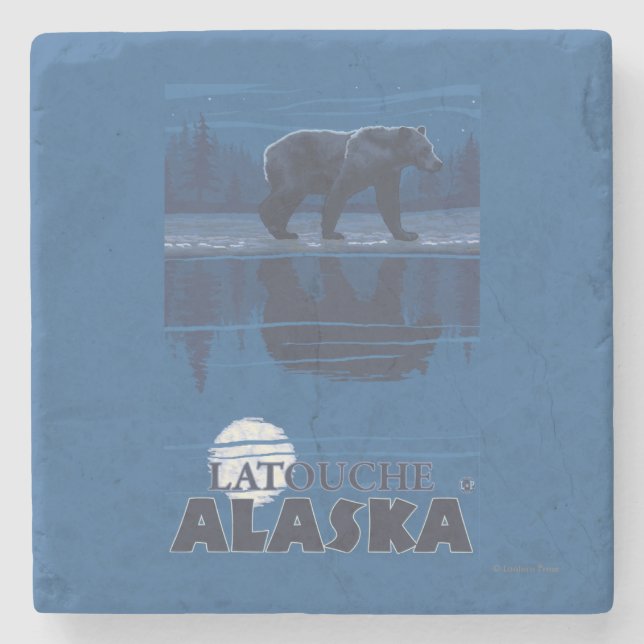Bär im Mondschein - Latouche, Alaska Steinuntersetzer (Vorderseite)