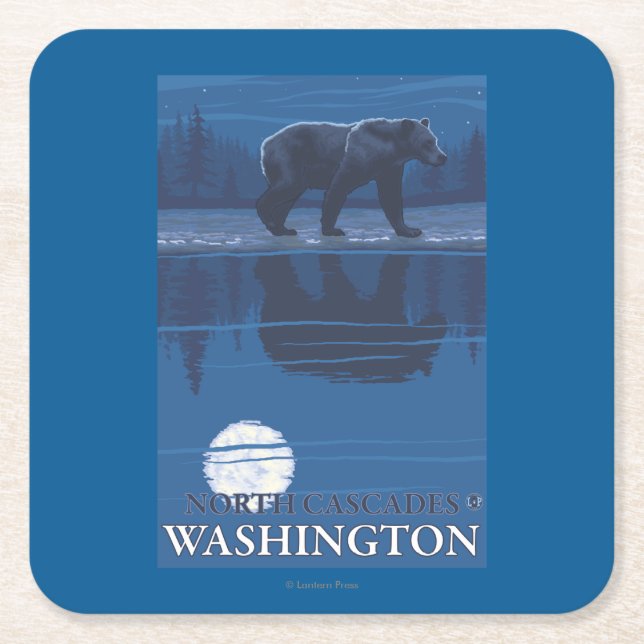 Bär im Mondschein - Nordkaskaden, Washington Rechteckiger Pappuntersetzer (Vorderseite)