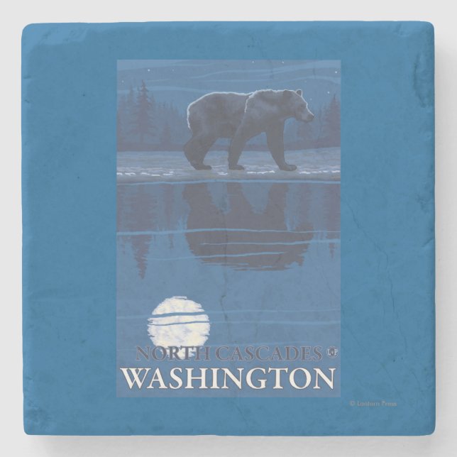 Bär im Mondschein - Nordkaskaden, Washington Steinuntersetzer (Vorderseite)