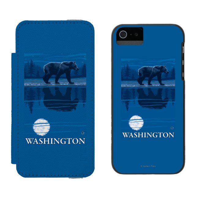 Bär im Mondschein - Washington Incipio iPhone Geldbeutel-Hülle (Seite an Seite)