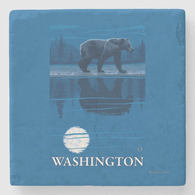 Bär im Mondschein - Washington Steinuntersetzer (Vorderseite)