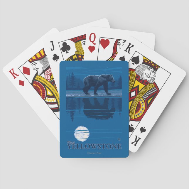 Bär im Mondschein - WestYellowstone, Montana Spielkarten (Rückseite)