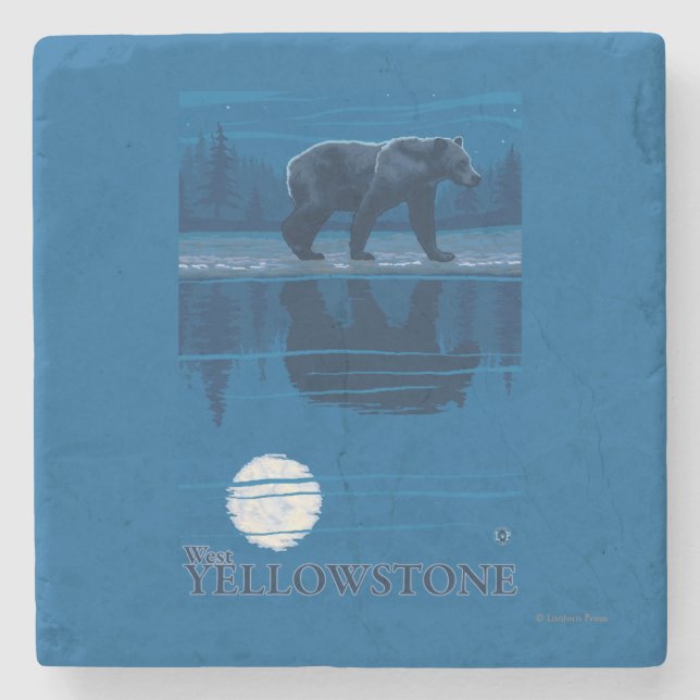 Bär im Mondschein - WestYellowstone, Montana Steinuntersetzer (Vorderseite)