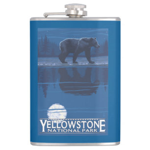 Bär im Mondschein - Yellowstone Nationalpark Flachmann