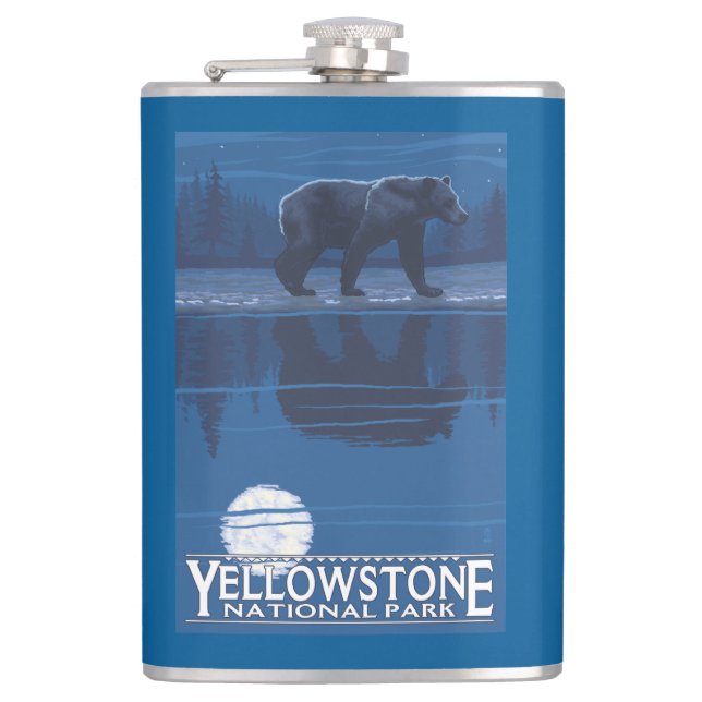 Bär im Mondschein - Yellowstone Nationalpark Flachmann (Vorderseite)