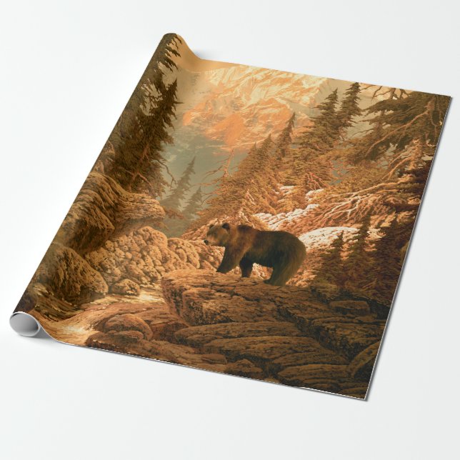 Bär im Rocky Mountainbike, braun, tierisch, grizz Geschenkpapier (Ungerollt)