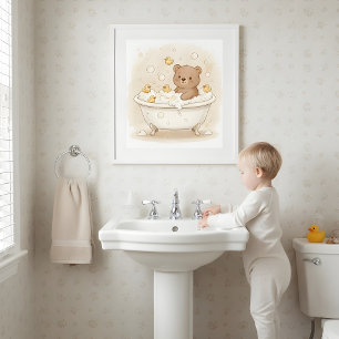 Bär in Badewanne Kinder Badezimmer Wandkunst Poster