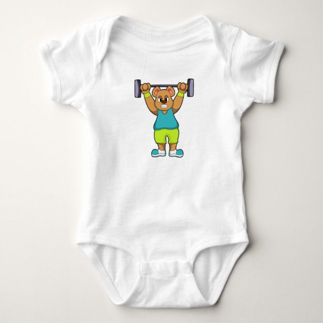 Bär in Bodybuilding mit Barbell Baby Strampler (Vorderseite)