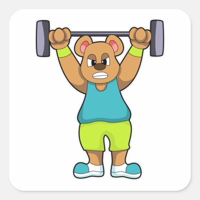 Bär in Bodybuilding mit Barbell Quadratischer Aufkleber (Vorderseite)