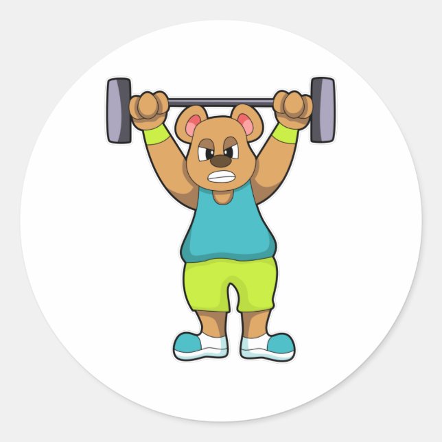 Bär in Bodybuilding mit Barbell Runder Aufkleber (Vorderseite)