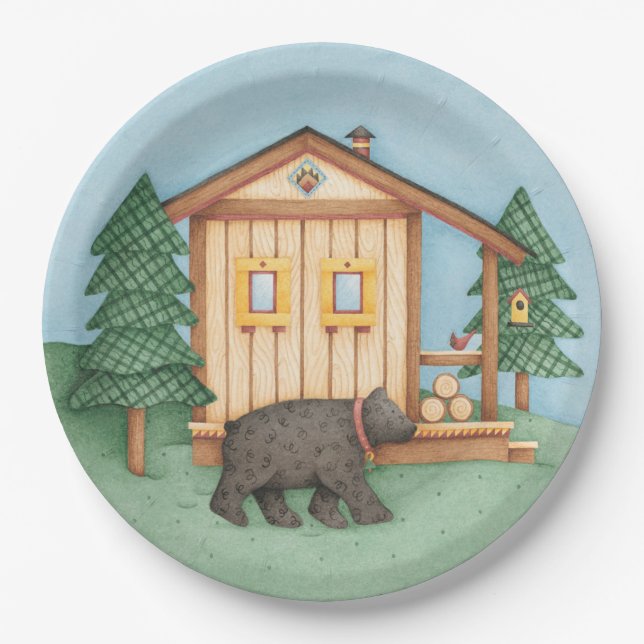 Bär in der Hütte Pappteller (Vorderseite)