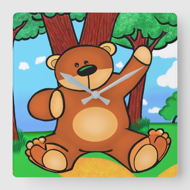 Bär in der Wiese - Bear in grassland Quadratische Wanduhr (Vorderseite)