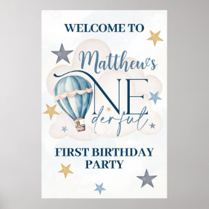 Bär in einem Ballon 1. Geburtstag Begrüßungszeiche Poster
