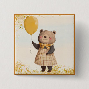 Bär in gelbem Kariertes Kleid mit gelbem Ballon Button