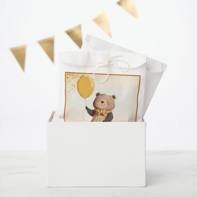 Bär in gelbem Kariertes Kleid mit gelbem Ballon Geschenktütchen (Party)