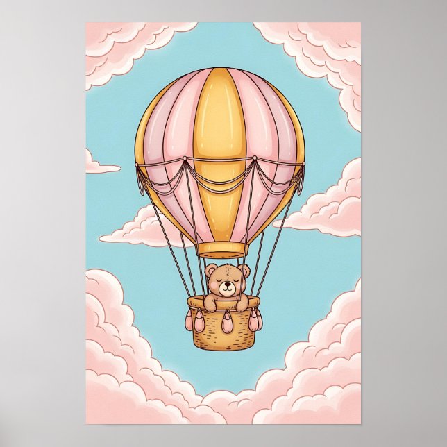 Bär in Hot Air Balloon - Kinderzimmer Poster (Vorne)