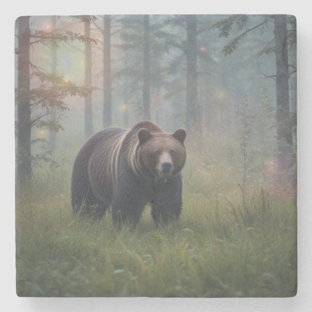 Bär in magischen Wäldern Steinuntersetzer (Vorderseite)