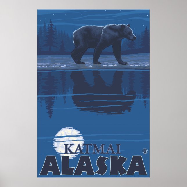 Bär in Mondlicht - Katmai, Alaska Poster (Vorne)