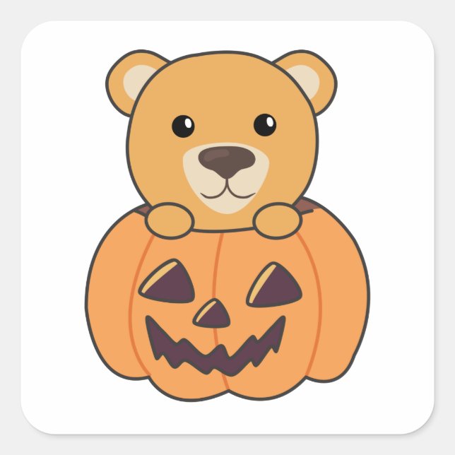 Bär in Pumpkin Sweet Bears Happy Halloween Quadratischer Aufkleber (Vorderseite)