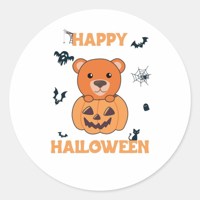 Bär in Pumpkin Sweet Bears Happy Halloween Runder Aufkleber (Vorderseite)