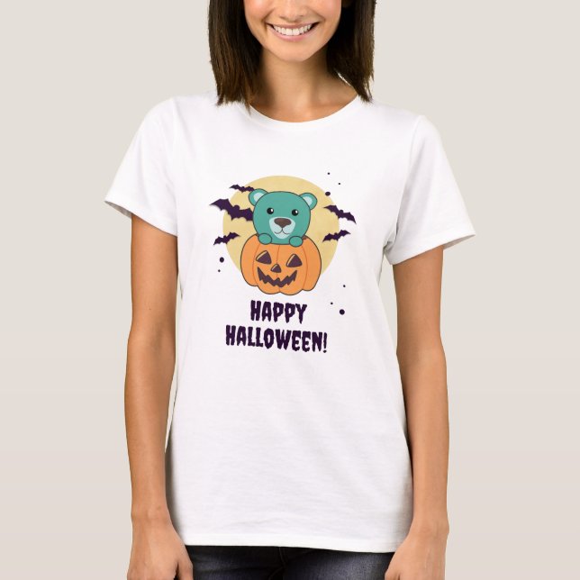 Bär in Pumpkin Sweet Bears Happy Halloween T-Shirt (Vorderseite)