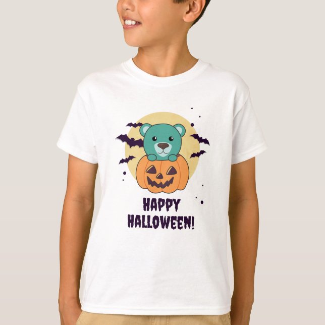 Bär in Pumpkin Sweet Bears Happy Halloween T-Shirt (Vorderseite)