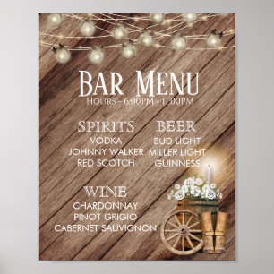 Bar Karte - Rustikale Holzfass-Hochzeit Poster