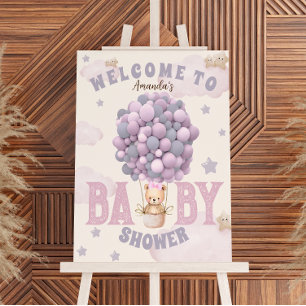 Bär Luftballons Mädchen Rosa Babyparty Willkommens Fotodruck
