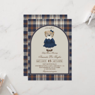 Bär Luxus-Karo Mädchen Baby-Party Einladung