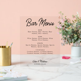 Bar Menu Alkoholgetränke Hochzeiten Minimalistisch Acrylschild