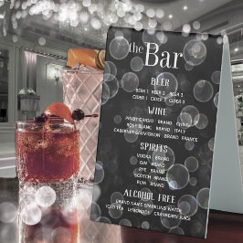 Bar Menu "Black & White Bokeh Bubbles" Tischaufsteller