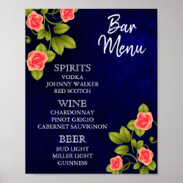 Bar Menu - Blume für dunkelblaue und korallenblaue Poster