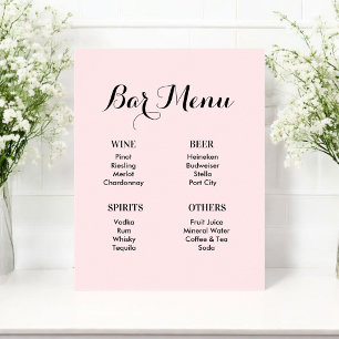 Bar Menu Blush Pink Wedding Drinks Poster