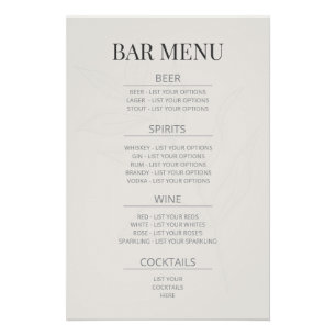 „Bar Menu“-Botanisches Hochzeitsschild Warmes El Poster