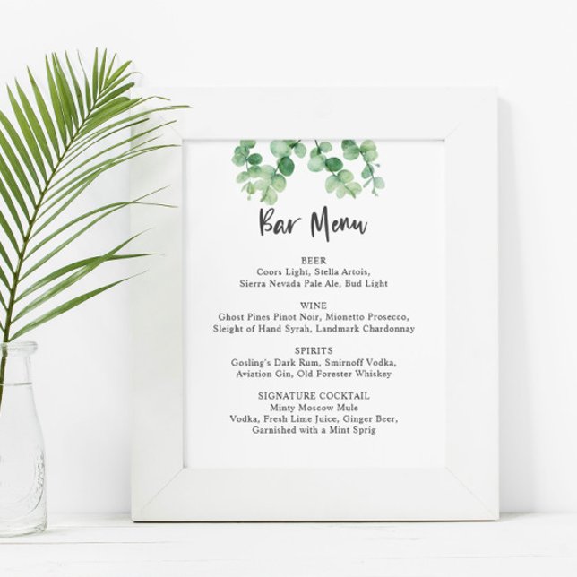 Bar Menu Eukalyptus Wedding Botanische Vegetation Poster (Von Creator hochgeladen)
