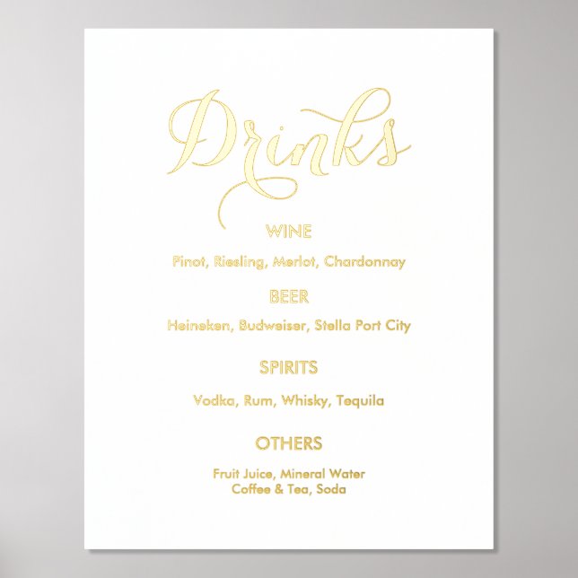 Bar Menu für Hochzeitsgetränke Foliendrucke (Vorderseite)